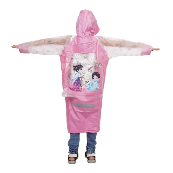 Kid's Cartoon Printed Raincoat with School Bag Cover